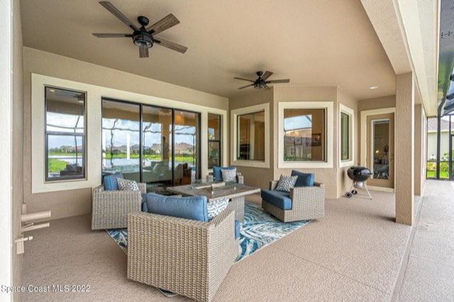 Covered lanai with ceiling fans